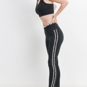 Snow Jaguar Print Striped Highwaist Leggings (APH2529)